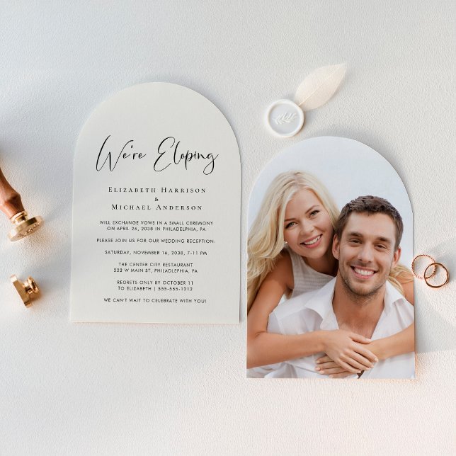 Convite Recepção de casamento Elegante de Arco Fotográfico (Celebrate your love story with a chic arch-shaped elopement announcement and reception invitation)