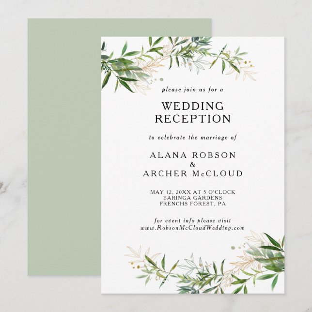 Convite Recepção de casamento Elegante de Olive Greenery (Frente/Verso)