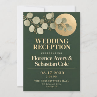 Convite Recepção de Casamento Elegante em Ouro e Eucalipto