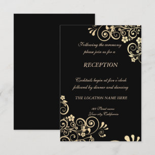 Convite Recepção de Casamento Elegante Flores Douradas