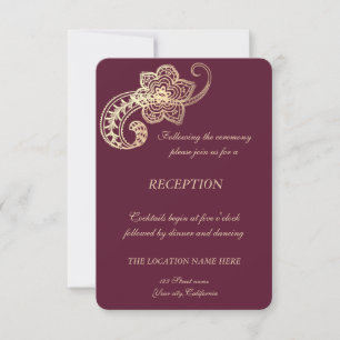 Convite Recepção de Casamento Elegante Paisley Dourado