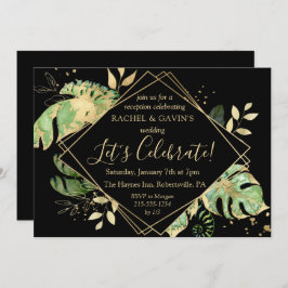 Convite Recepção de Casamento Elopement Tropical Preto e D