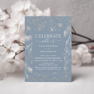 Convite Recepção de Casamento em Azul Poeirento Prata