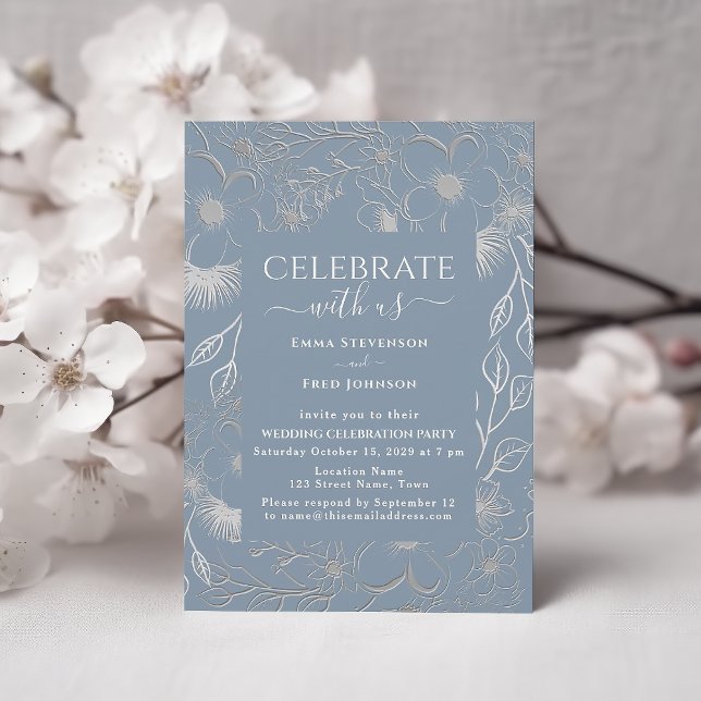 Convite Recepção de Casamento em Azul Poeirento Prata (Criador carregado)