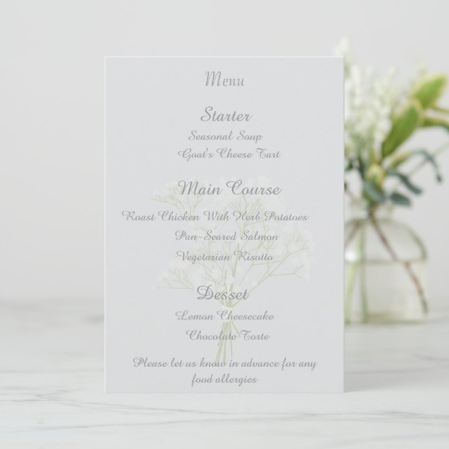 Convite Recepção de Casamento em Marfim Suave, Menu de lay (Em pé/Frente)