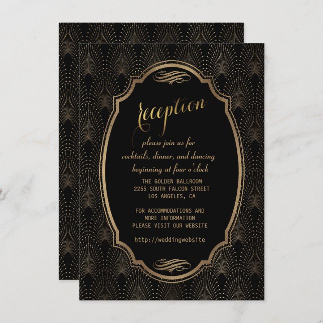 Convite Recepção de casamento Encantador Gatsby Art Deco (Frente/Verso)