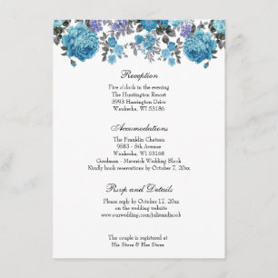 Convite Recepção de Casamento Floral Azul Clássico Elegant