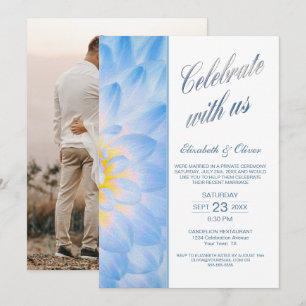 Convite Recepção de Casamento Floral Azul Moderna