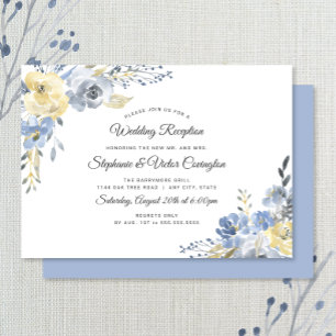 Convite Recepção de casamento floral azul poeirento apenas