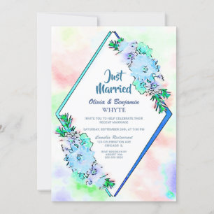 Convite Recepção de casamento Floral Azul recem casados