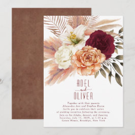 Convite Recepção de Casamento Floral Boêmio Terracota