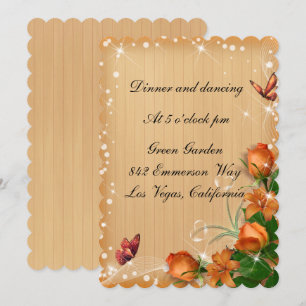 Convite Recepção de Casamento Floral Borboleta em Madeira