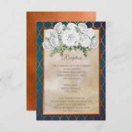Convite Recepção de Casamento Floral Branco Cobre Azul Ele