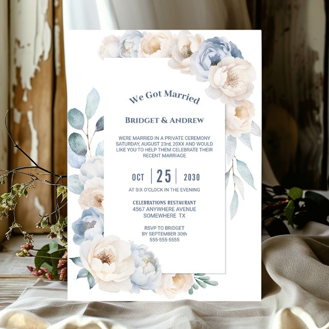 Convite Recepção de casamento Floral Branco Elegante (Criador carregado)