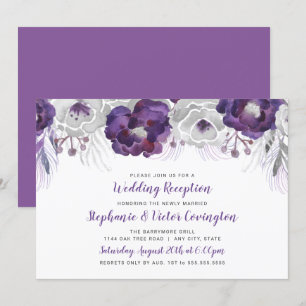 Convite Recepção de casamento floral com aguarela prateada