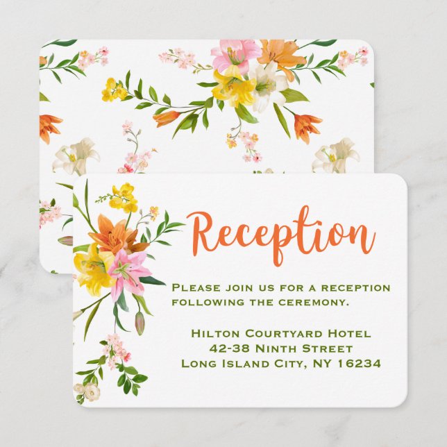 Convite Recepção de Casamento Floral com Flores de Lírio L (Frente/Verso)