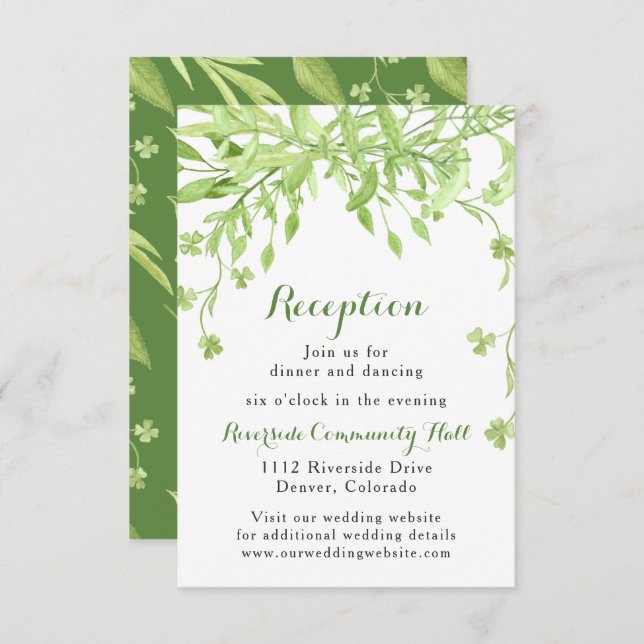 Convite Recepção de Casamento Floral com Trevo Verde (Frente/Verso)