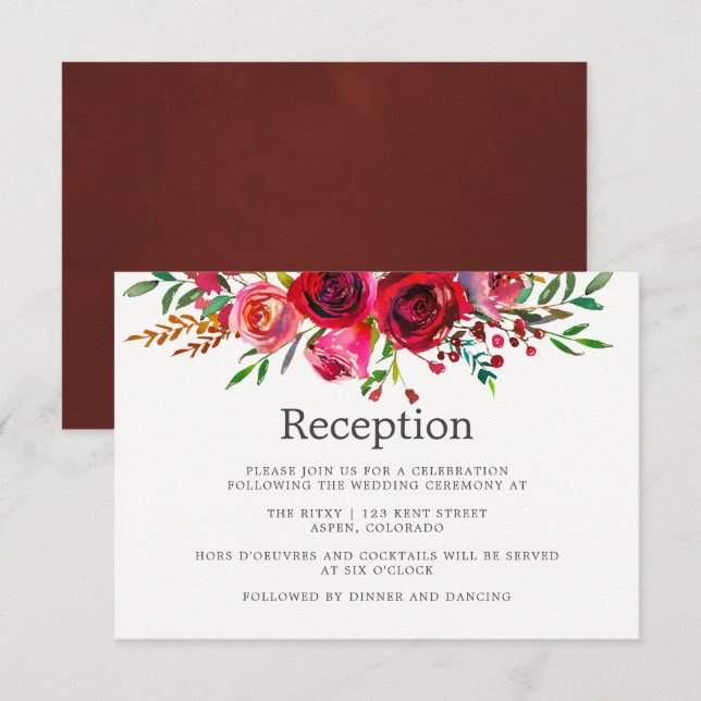 Convite Recepção de casamento Floral de Aquarela (Frente/Verso)