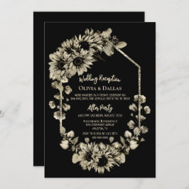 Convite Recepção de Casamento Floral de Girassol Preto