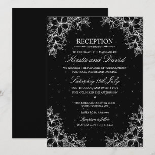 Convite Recepção de casamento Floral de Ornamentado Branco
