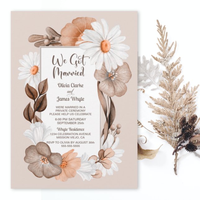 Convite Recepção de Casamento Floral de Outono Rústico Boh (Criador carregado)