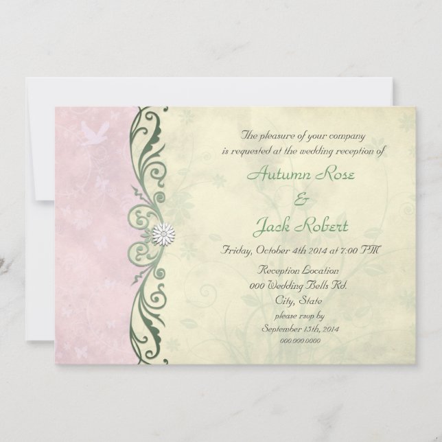 Convite Recepção de Casamento Floral de Primavera Rosa e A (Frente)