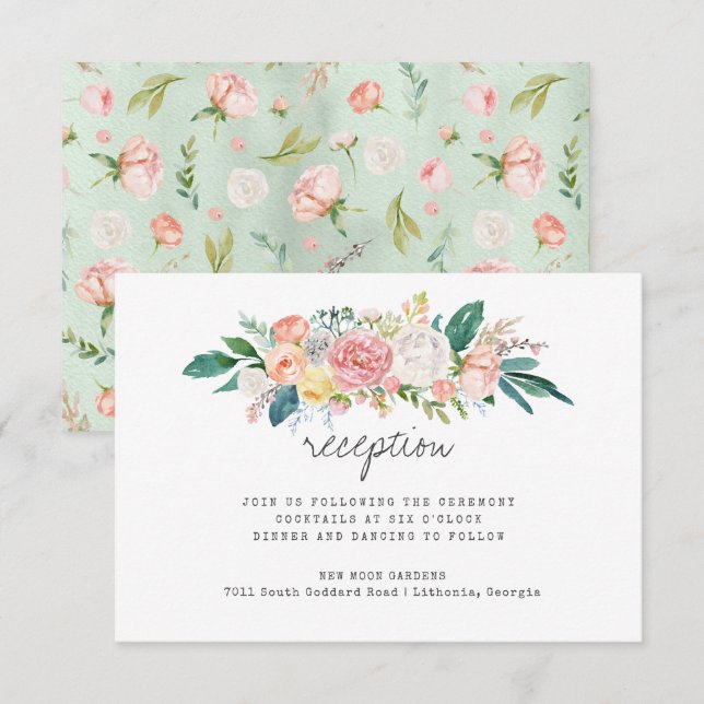 Convite Recepção de Casamento Floral de Verão Corada (Frente/Verso)