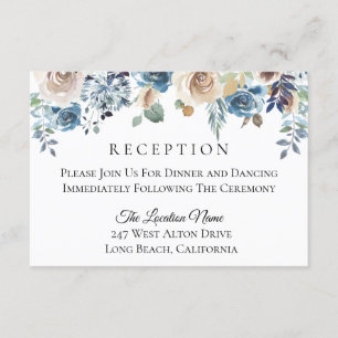 Convite Recepção de casamento Floral do Creme Azul