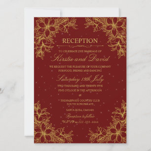Convite Recepção de casamento Floral do Ornamentado Dourad