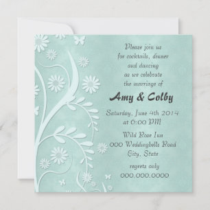 Convite Recepção de Casamento Floral e Damasco Verde Azul