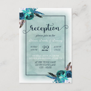 Convite Recepção de Casamento Floral em Aquarela Azul Mari