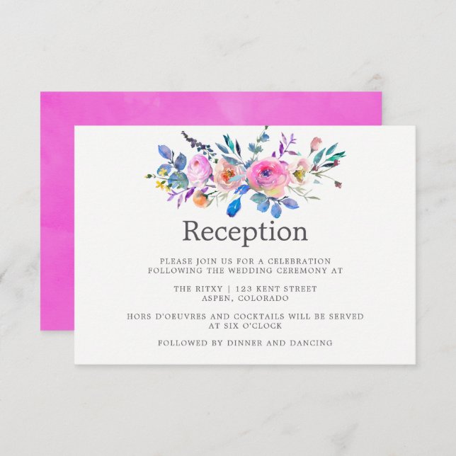 Convite Recepção de Casamento Floral em Aquarela Rosa-Inte (Frente/Verso)