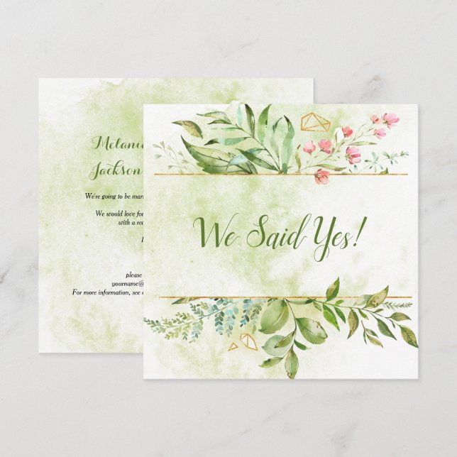Convite Recepção de Casamento Floral Geométrico Ouro Botân (Frente/Verso)