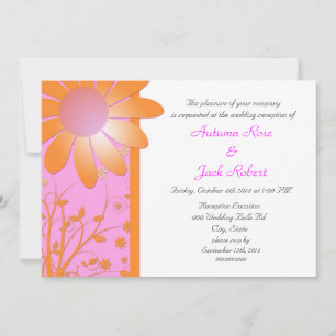 Convite Recepção de Casamento Floral Laranja Brilhante e R