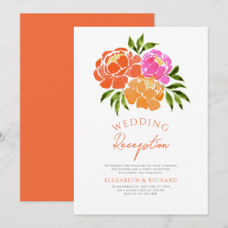 Convite Recepção de casamento Floral Laranja Quente