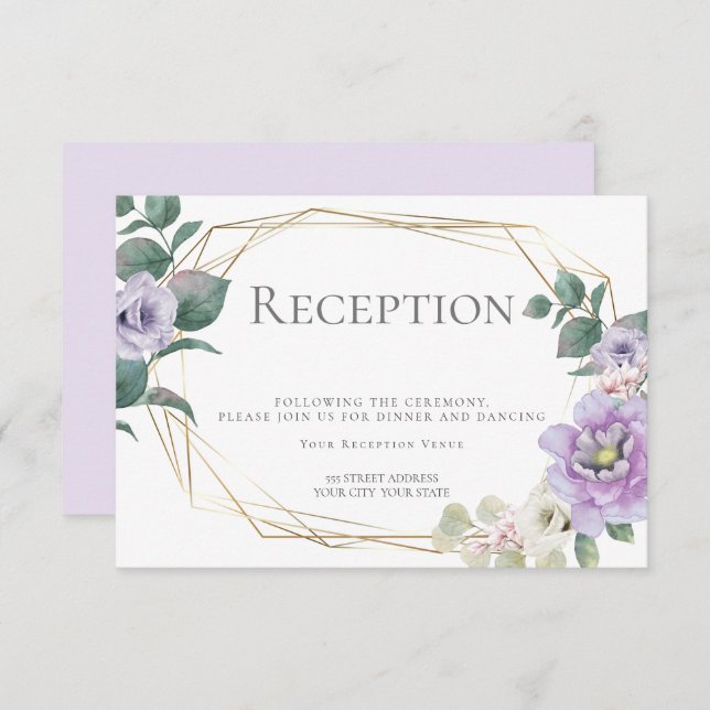Convite Recepção de Casamento | Floral Lavanda Aquarela (Frente/Verso)