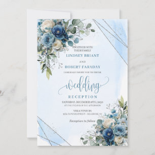 Convite Recepção de Casamento Floral Luxuosa em Azul Turvo