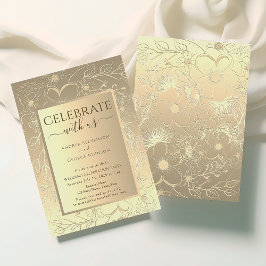Convite Recepção de Casamento Floral Luxuoso Dourado