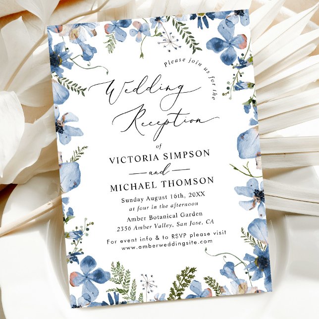 Convite Recepção de casamento Floral Moderna Dusty Blue (Criador carregado)