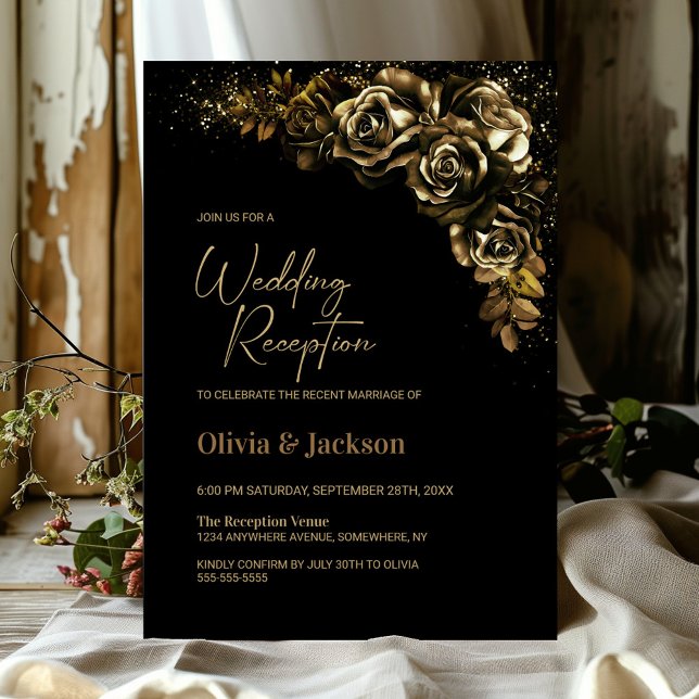 Convite Recepção de Casamento Floral Moody Gold (Criador carregado)