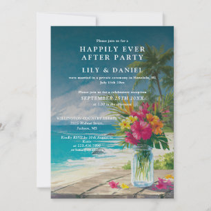 Convite Recepção de Casamento Floral na Praia Tropical Fug