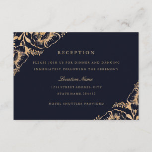 Convite Recepção de Casamento Floral Naval Dourado Vintage