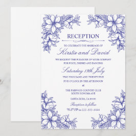 Convite Recepção de casamento Floral Ornamentado Azul