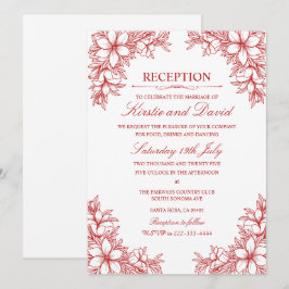Convite Recepção de casamento Floral Ornamentado Vermelho