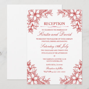 Convite Recepção de casamento Floral Ornamentado Vermelho