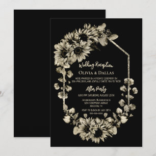 Convite Recepção de Casamento Floral Preto de Girassol