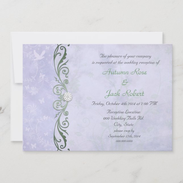 Convite Recepção de Casamento Floral Primavera Periwinkle (Frente)