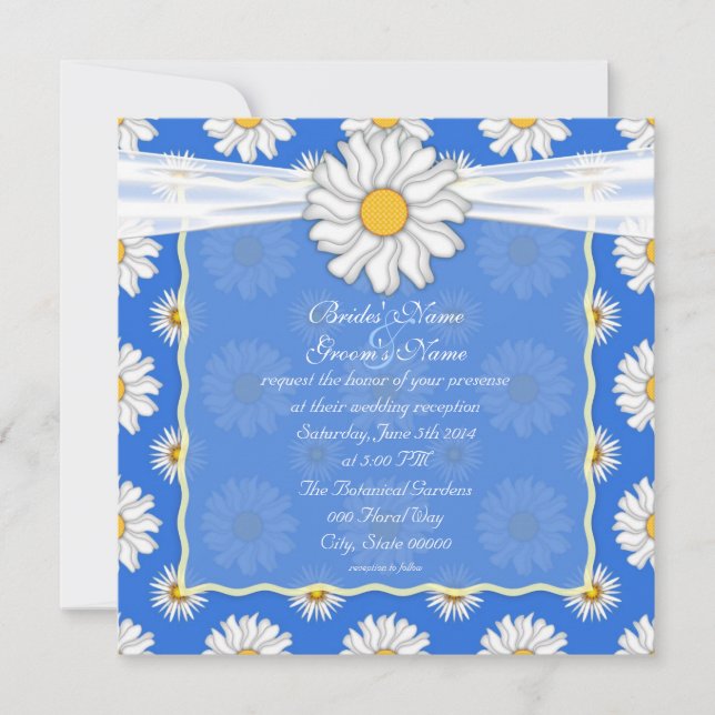 Convite Recepção de casamento Floral Real Azul e Branco (Frente)