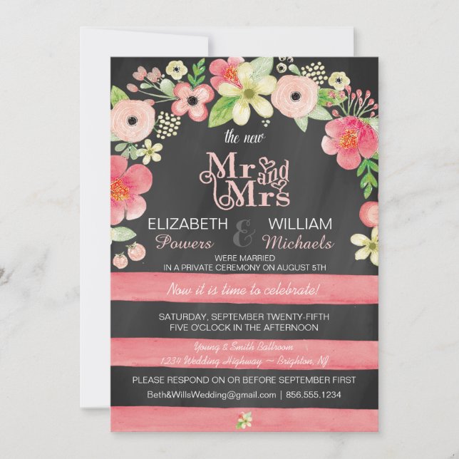 Convite Recepção de casamento Floral Romântica Apenas Conv (Frente)