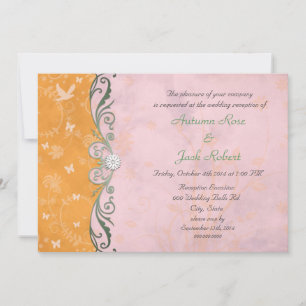 Convite Recepção de Casamento Floral Rosa e Laranja